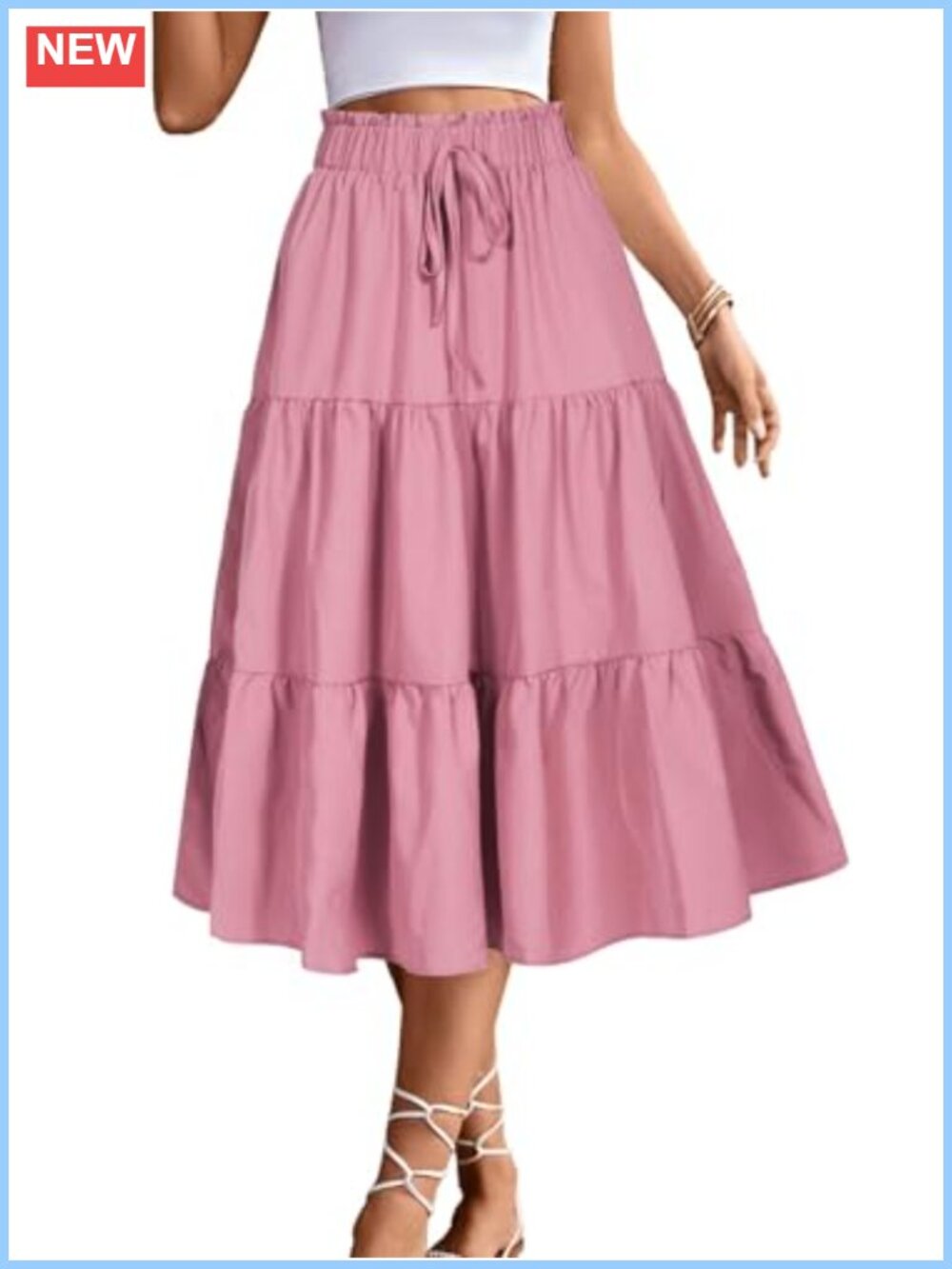 Women's Boho Midi Skirt High Elastic Waist A-Line Flowy Lightweight